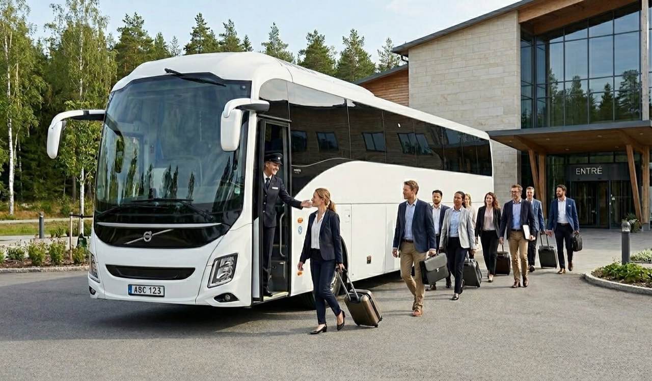 Yrityksen tilausajo: henkilöstö nousee bussiin